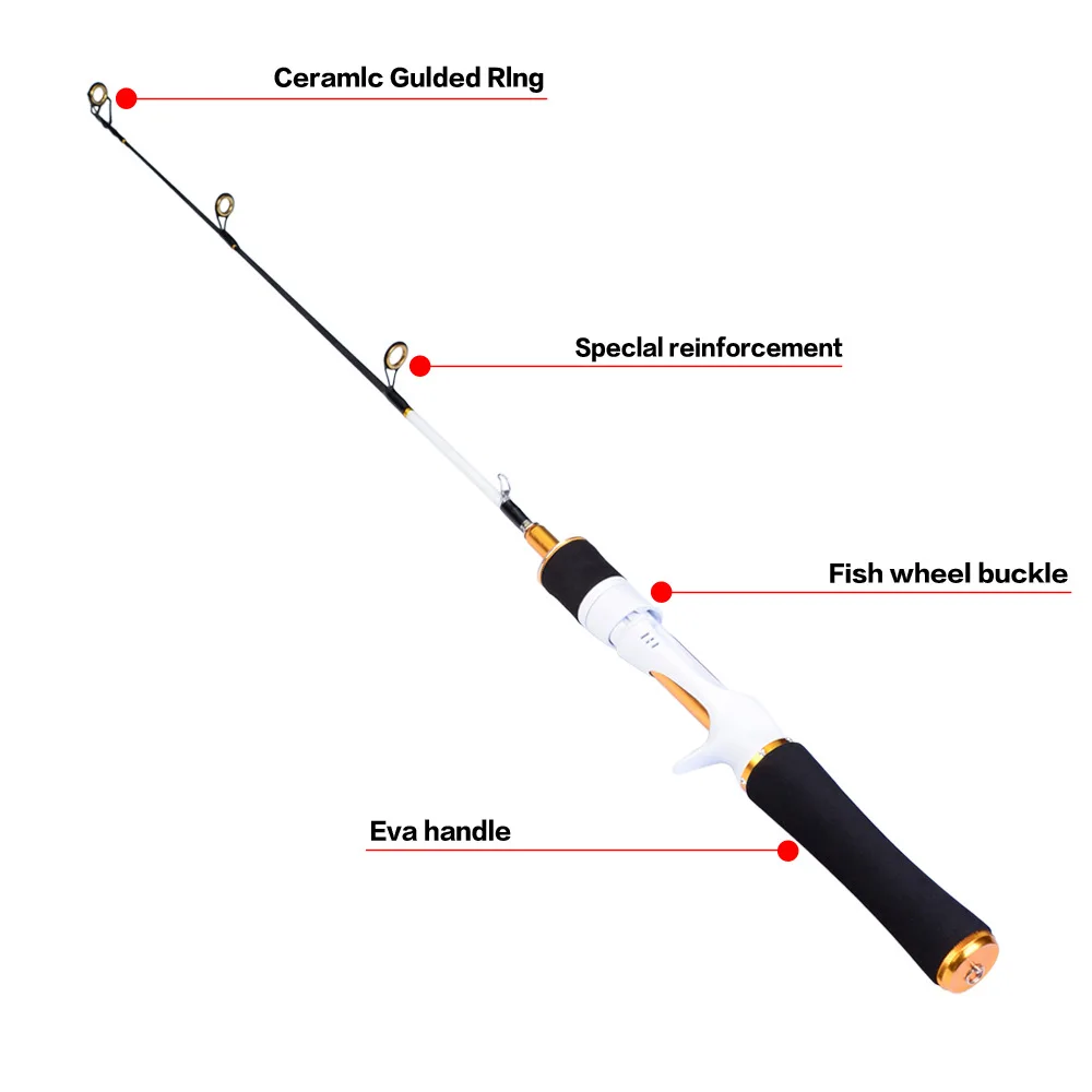 Caña de pescar en hielo con punta sólida, 60/70cm, Combo de bolsillo portátil para barco, señuelos duros de fundición giratoria - imagen 3