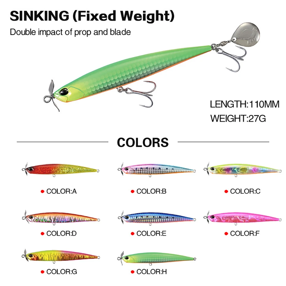 WALK FISH-señuelo de pesca de lápiz, cebo duro que se hunde, ojos 3D, anzuelo triple Wobbler, Minnow, aparejos de pesca de calidad japonesa, 110mm/27g - imagen 2