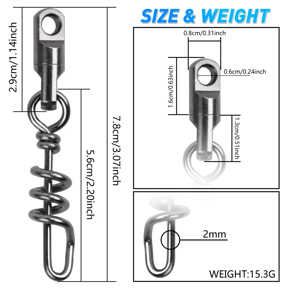 10 unidades de eslabones giratorios de alta resistencia con conector a presión atornillado, barril giratorio de latón de alta resistencia, accesorios de aparejos de pesca, 7,8 cm - imagen 2