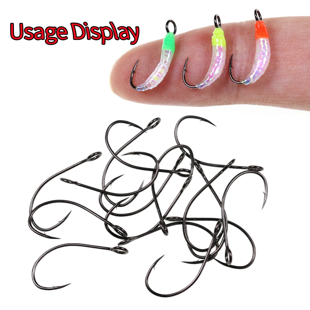 ICERIO100PCS-anzuelos de pesca con mosca, señuelo de acero con púas de alto carbono, de ojo grande, acabado en níquel negro