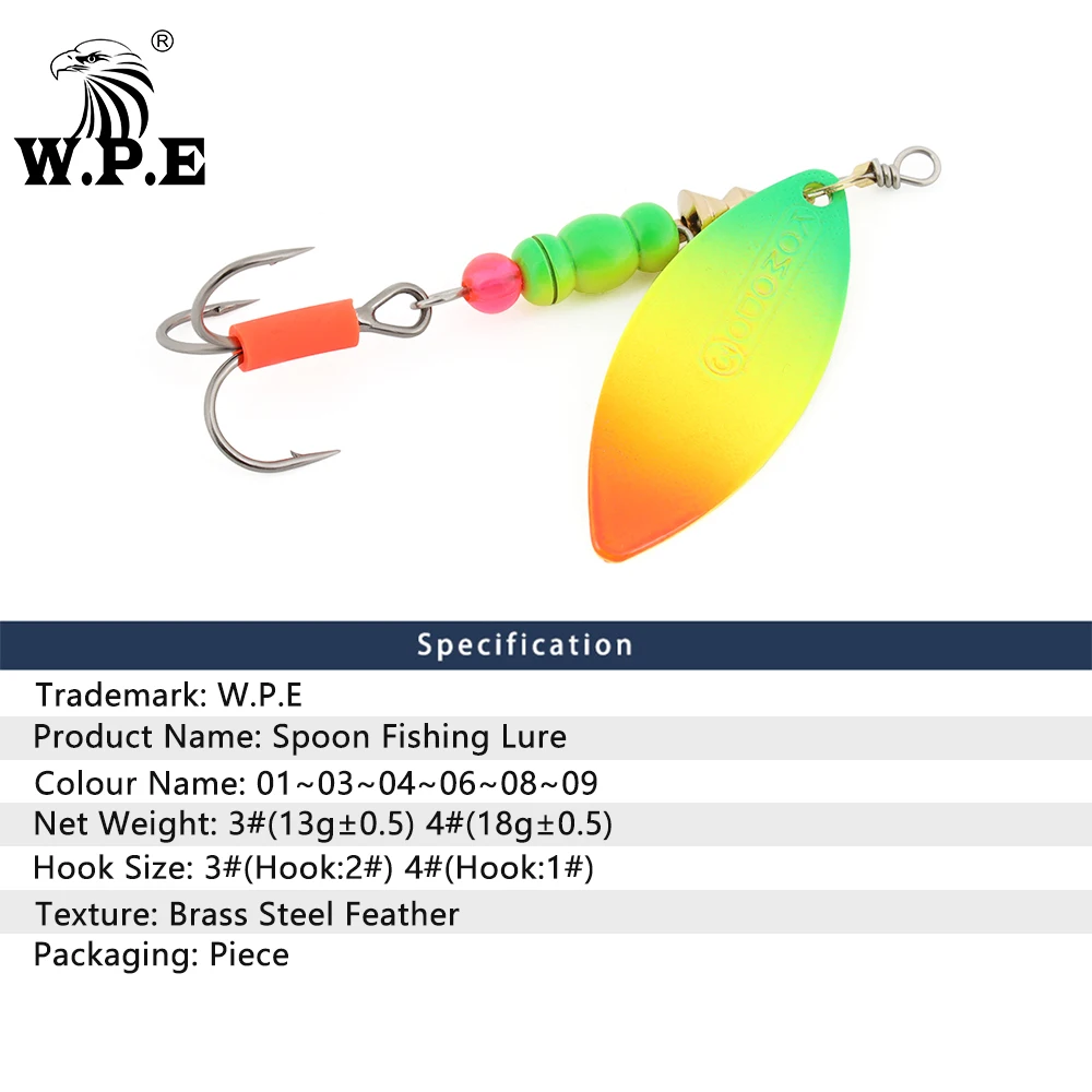 W.P.E 1 pieza señuelo giratorio 3 # /4 #   Señuelo de Pesca con cuchara de 13g/18g, cebos de Pesca, Lucio, cebo de natación, aparejos de Pesca, Pesca de Metal de latón - imagen 5