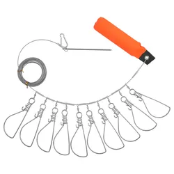 Clip de pesca, gancho con cierre para pez en vivo, hebilla de broches de alta resistencia de 10m, Cable de cuerda de acero de pez grande, Kit de soporte de pesca con flotador