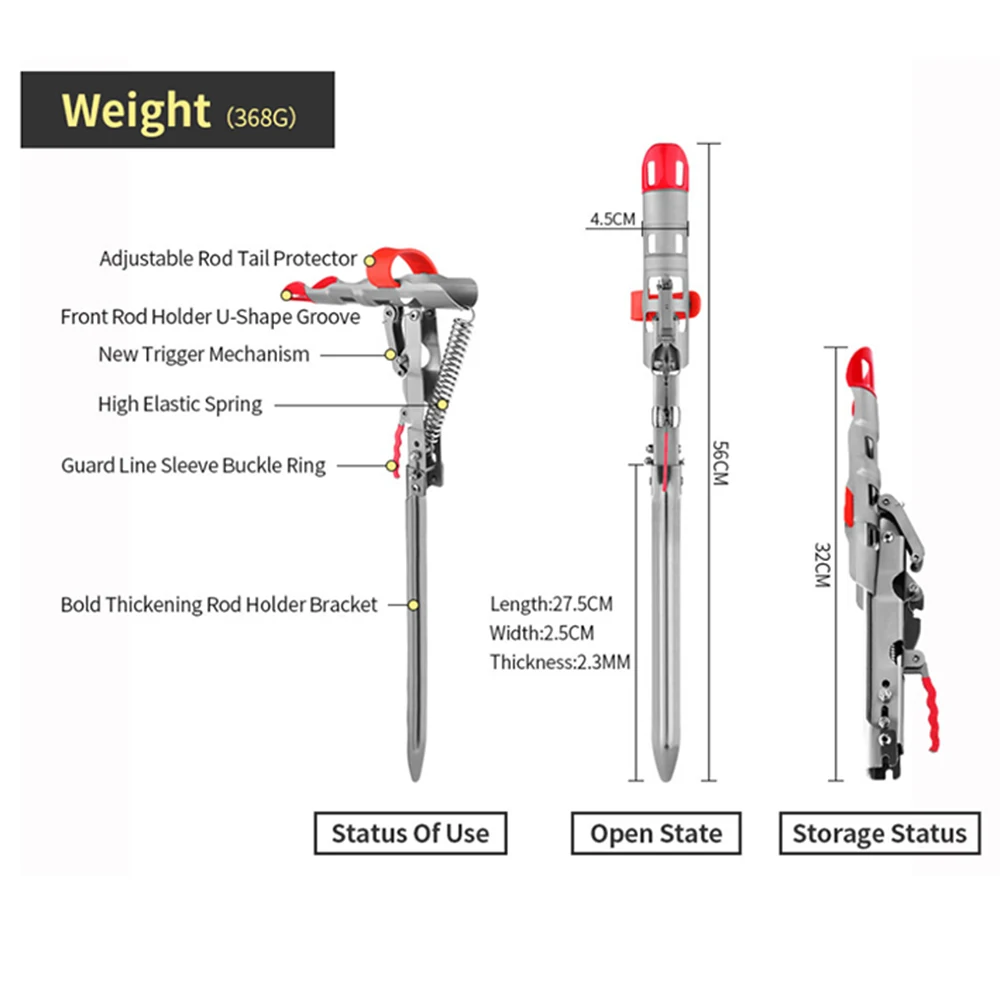Soportes de caña de pescar automáticos, accesorios de almacenamiento para pesca al aire libre, de acero inoxidable, 32cm, X198G - imagen 4
