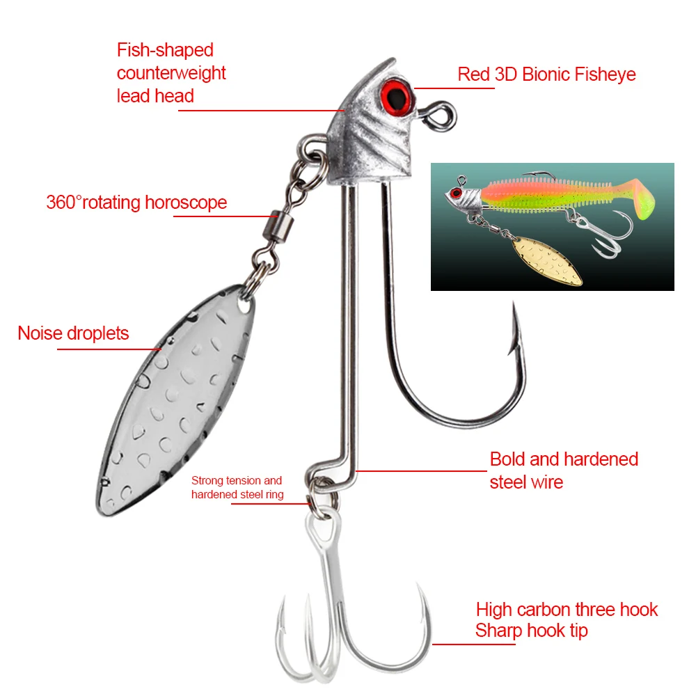 FISH KING-señuelo de anzuelo de acero de alto carbono, anzuelo de manivela con cuchara, púas de Metal, aparejos de pesca Offset, cebo de Lucio, 2g-9g - imagen 3