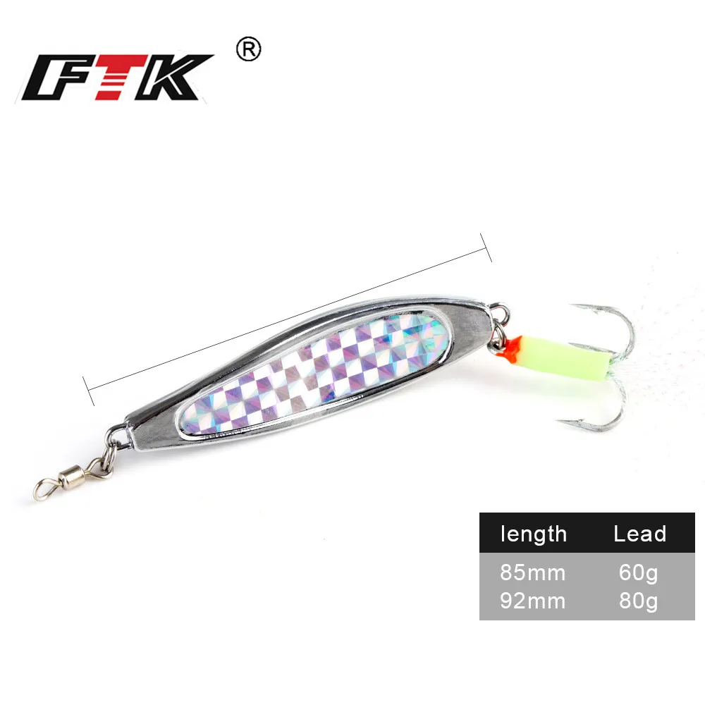 Gancho giratorio de alambre reflectante para agua salada y dulce, placa de Metal JIig de 60g/80g, recubrimiento luminoso, longitud 85mm/92mm, FTK, nuevo - imagen 2