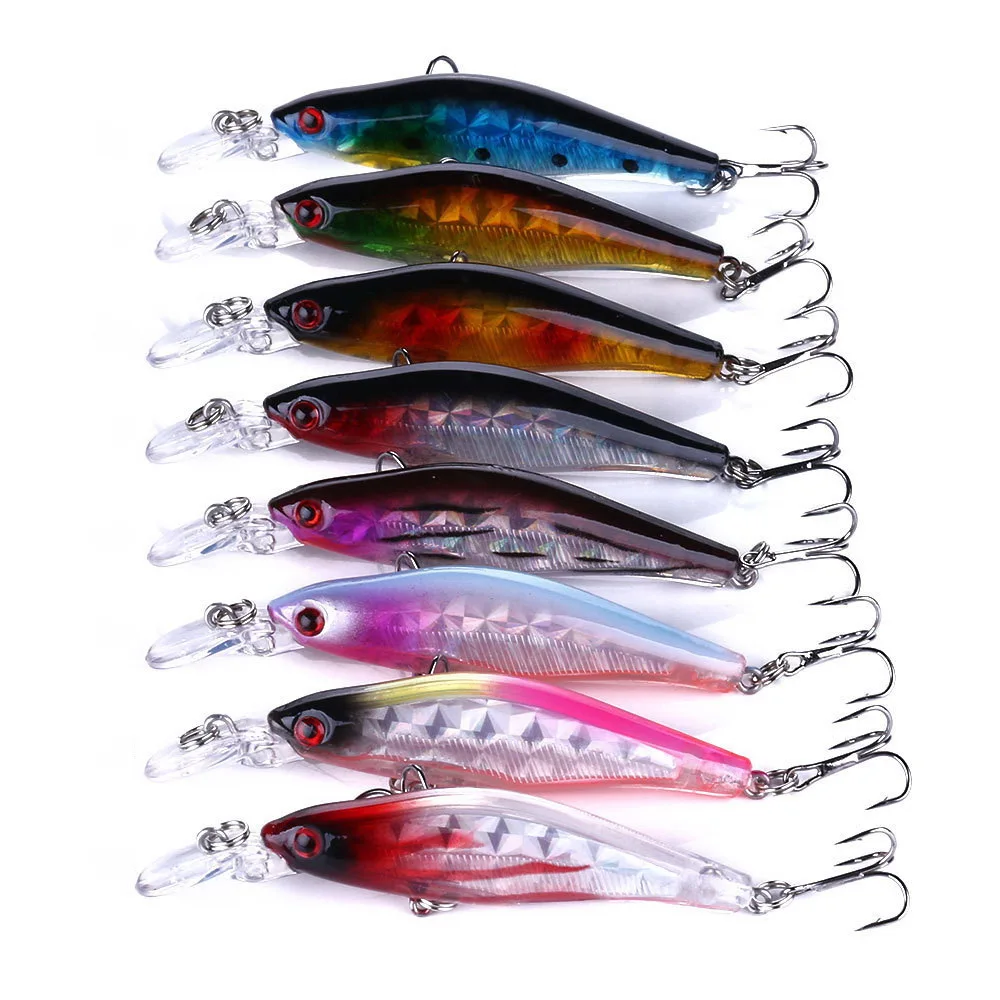 Señuelos de Pesca Minnow de 80mm y 6,3g, aparejos de pesca Wobbler, 8 colores disponibles, cebos duros biónicos de buena calidad, anzuelos triples, 1 unidad - imagen 4