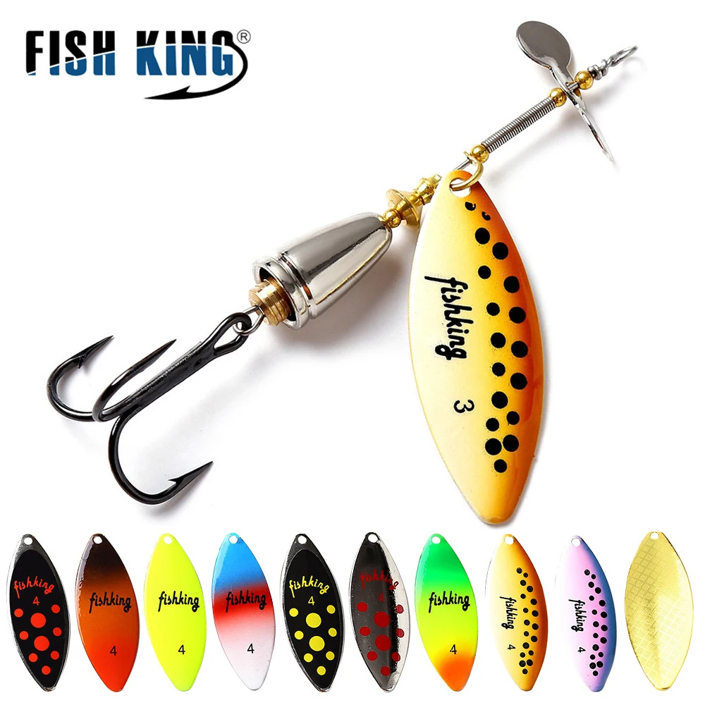 FISH KING-cebo Artificial giratorio de 15g, señuelo de pesca con hojas de sauce, cebo duro con anzuelo triple para accesorios de pesca de Lucio - imagen 4