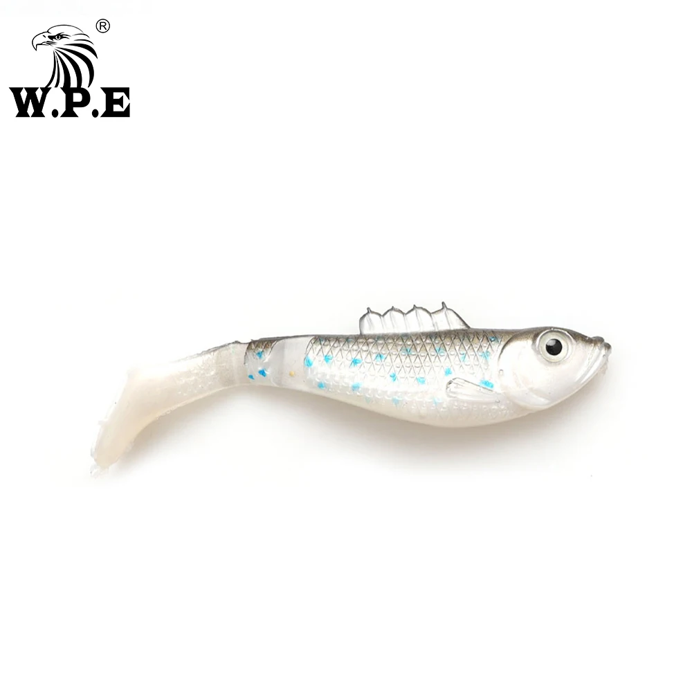 W.P.E-señuelo suave de pesca Artificial, cebo de 100mm, 3D-eyes, cuerpo suave, cola en T, Wobblers, aparejos de pesca, 5 unids/paquete - imagen 4