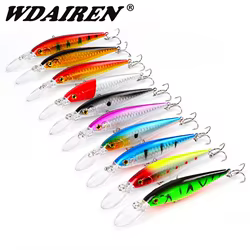 Juego de Señuelos de Pesca Minnow de colores mezclados, 10 Uds., 11cm, 10g, Wobbler flotante, kit de cebo duro Artificial realista, aparejos de Pesca Crankbait