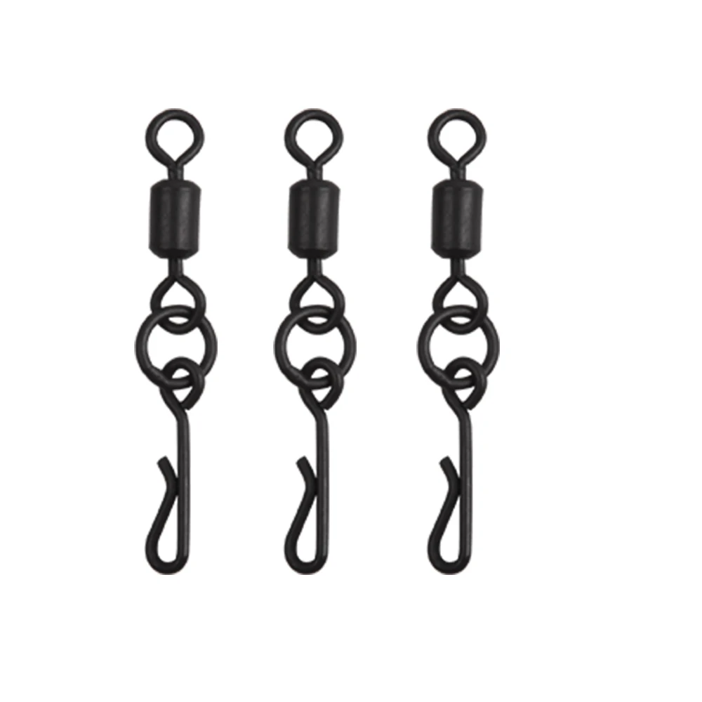 30 Uds. Giratorios para pesca de carpa, cuerpo largo negro mate, giratorio de cambio rápido con conector de anillo a presión, accesorios de pesca de carpa - imagen 3