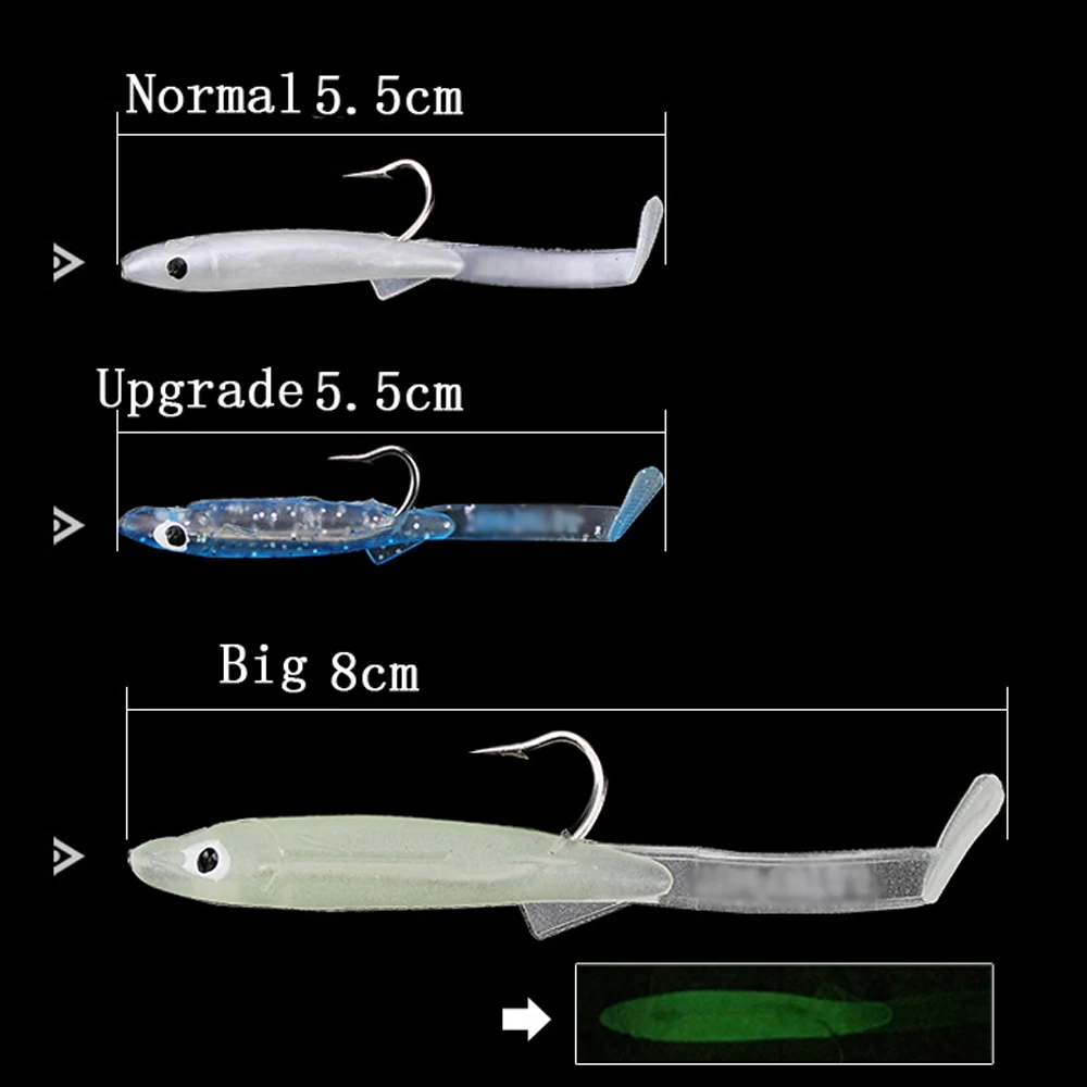 Señuelo de Pesca de anguila blanca, cebos blandos con gancho de 55mm/80mm, Anguila Artificial, 3 unids/lote - imagen 2