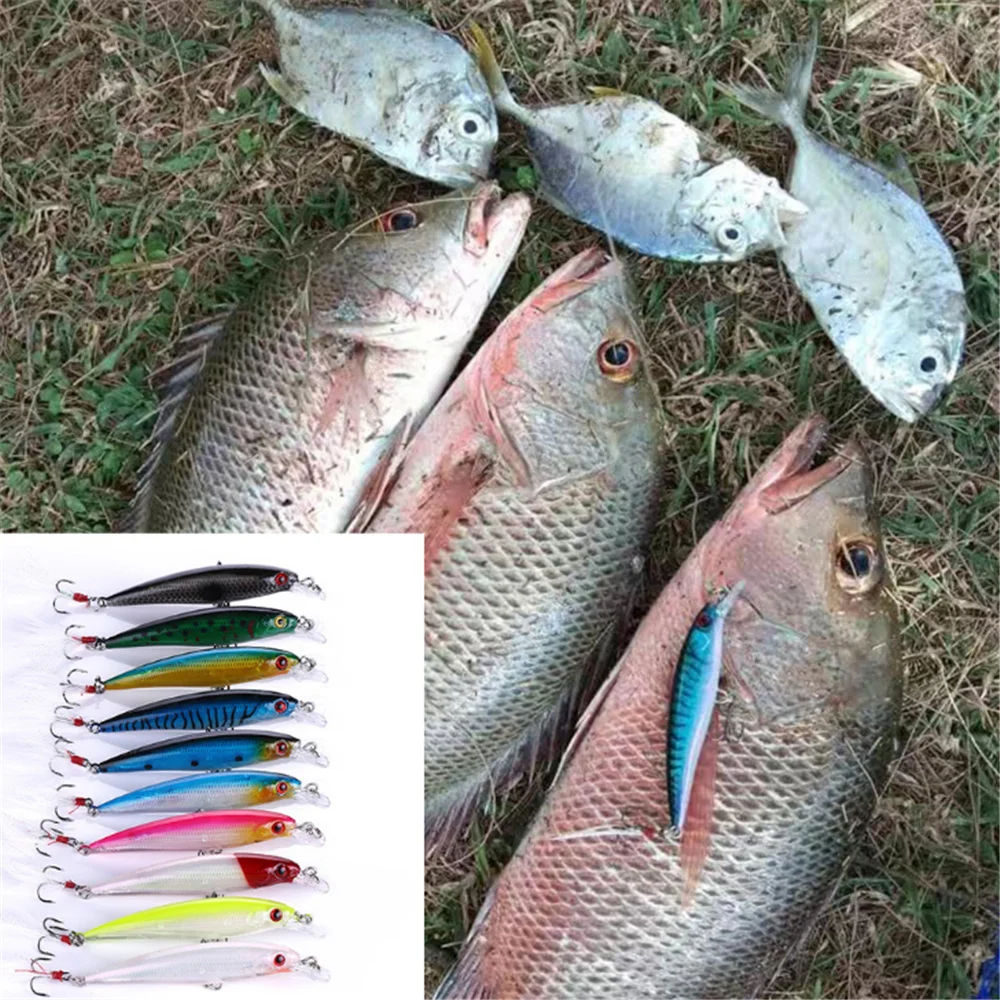 Señuelo de pesca de pececillos, anzuelos de pluma de 9cm y 7g, aparejos de pesca duros artificiales, 10 colores disponibles, 1 unidad