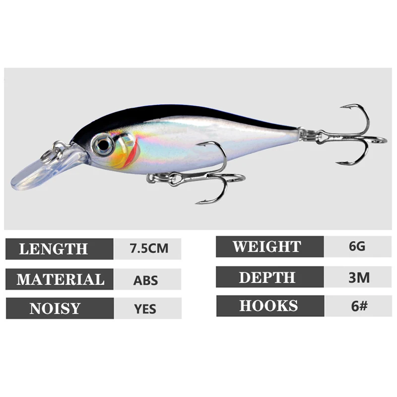 Señuelo de Pesca de 7,5 cm/6g, señuelo de pececillos de calidad, ojos 3D, cebo duro de plástico, plantilla Artificial, Wobblers, Crankbait, novedad - imagen 3