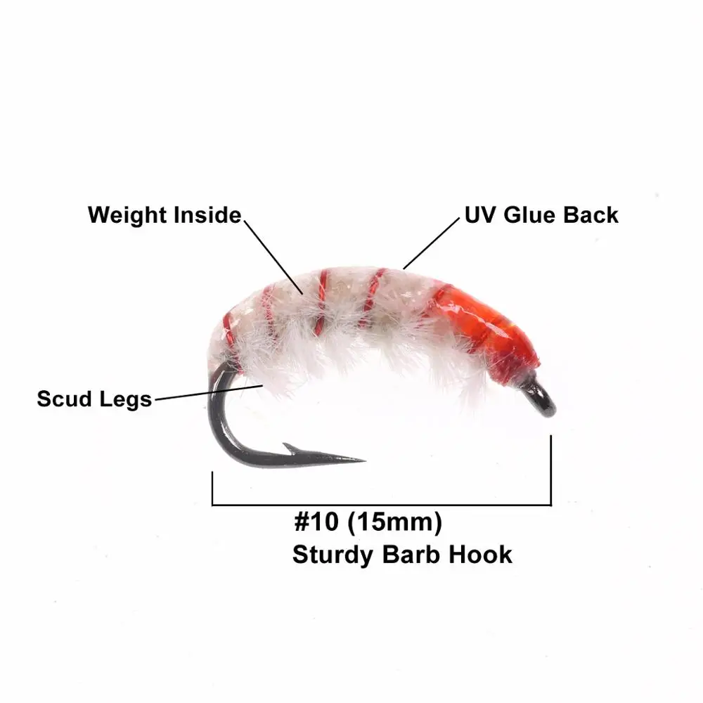 Bimoo 6PCS # 10 camarones de hundimiento rápido mosca Scuds insecto gusano checo ninfa mosca para pesca con mosca trucha Bluegill Bass Grayling señuelo de pesca - imagen 4