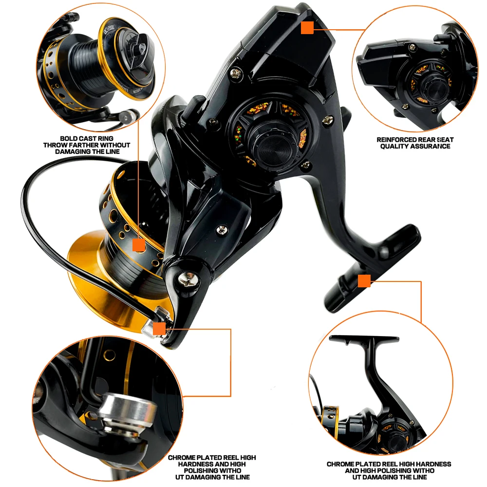 Carrete giratorio de Metal, potencia de arrastre máxima de 30KG, con mango de Metal, para pesca de lubina y Lucio - imagen 5