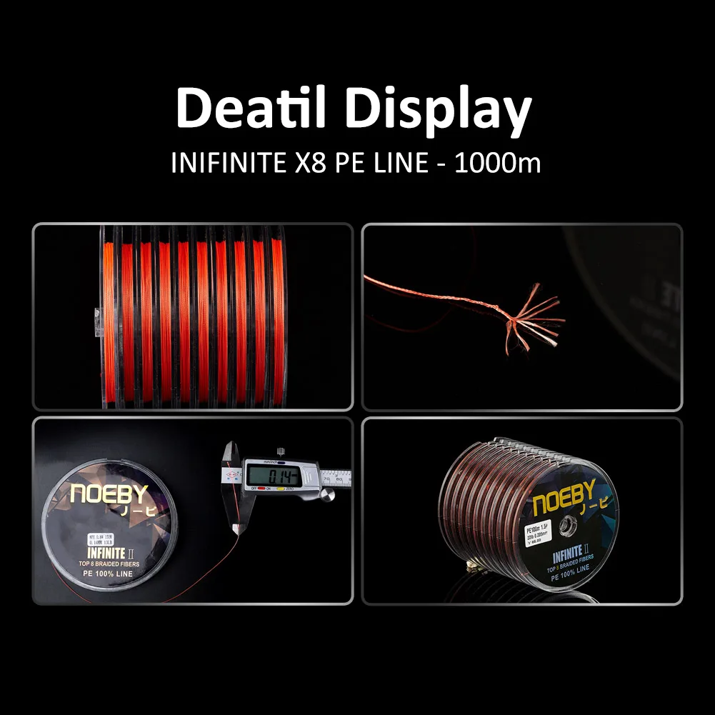 NOEBY-sedal de pesca trenzado, PE, hilo X8, supertensión, resistencia al desgaste, suave, multifilamento de Color, 1-132LB, 1000m - imagen 5