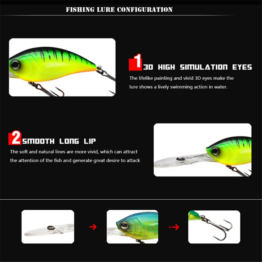 Señuelos de Pesca Wobbler de 70mm y 22g, cebo duro Artificial flotante de plástico, Crankbait, aparejos de pesca de carpa - imagen 5