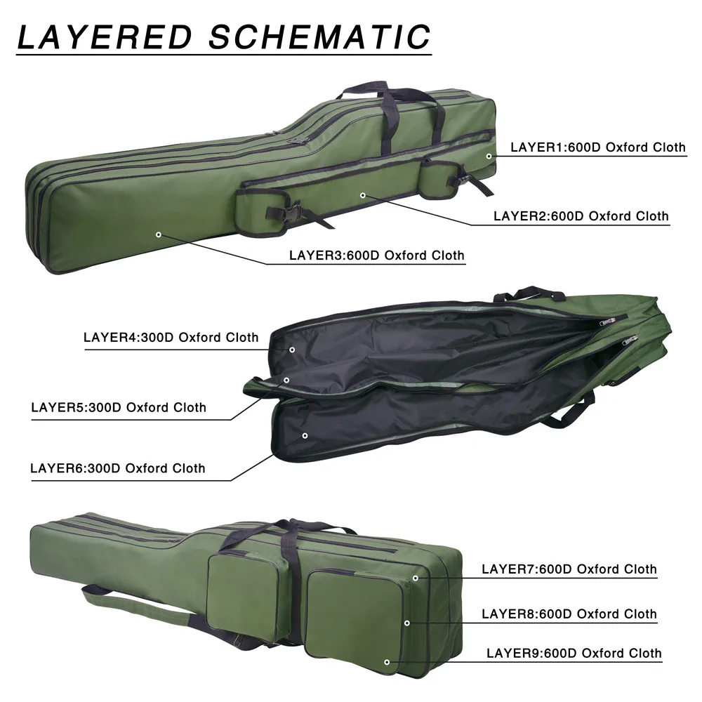 Bolsas de pesca multifunción portátil, bolsa de caña plegable de 1,3 M, portador de tela Oxford, herramientas para caña de pescar, estuche de almacenamiento - imagen 4