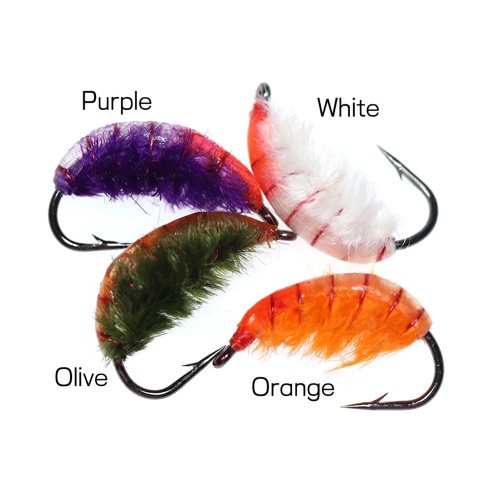 Señuelo de pesca de ninfas, cebo de ninfas, trucha, gusano, Bug, Mosca, púrpura, naranja, blanco, pesada, realista, 6 piezas, #10 - imagen 4