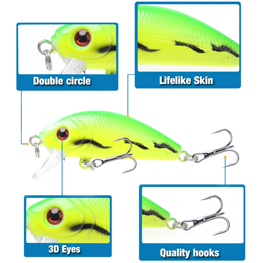 1 Uds señuelo de Pesca Minnow 50mm 3,8g cebo duro Topwater Wobbler Swimbaits Crankbait para lubina carpa plantilla flotante cebo aparejos de Pesca - imagen 3