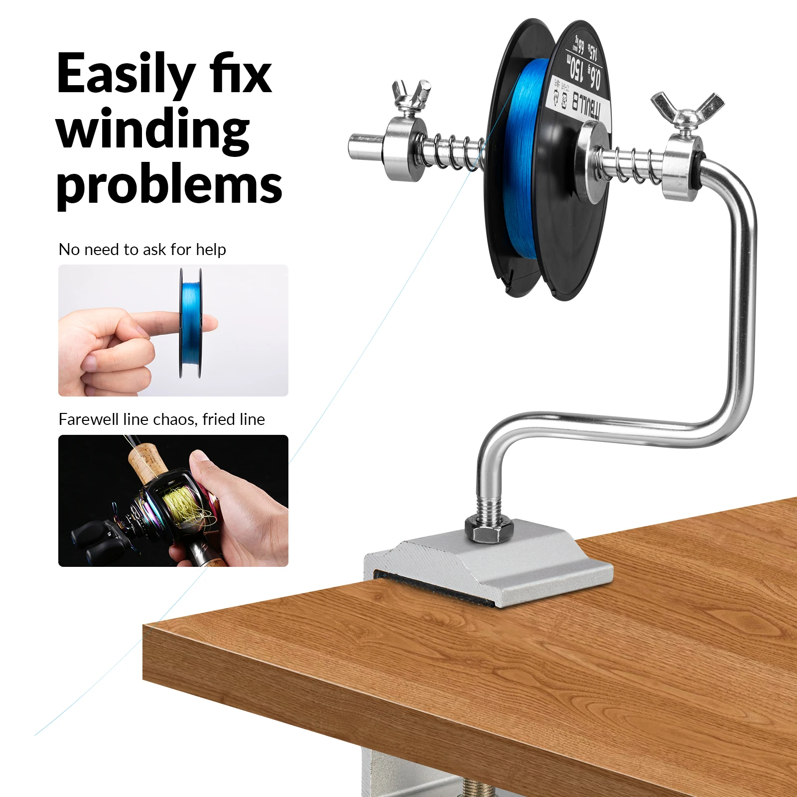 Enrollador de línea de pesca portátil de aluminio, 1 piezas, ventosa estable, sistema de carrete, accesorios de sedal - imagen 5