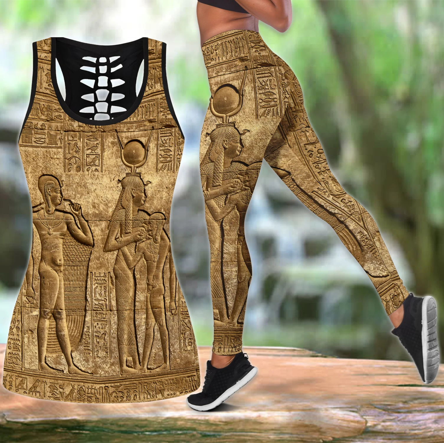 Conjunto de camiseta sin mangas y mallas con estampado 3D de mitología egipcia antigua, mallas largas para Fitness para mujer, pantalones de Yoga LKB-18 - imagen 4