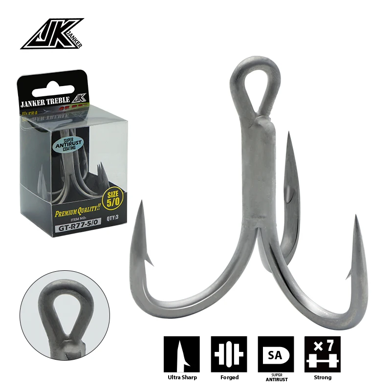 Anzuelos triples JK GT-R77 7X para pesca de mar