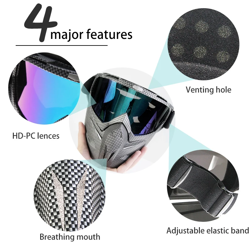 Mosodo-Gafas de esquí con máscara facial extraíble para hombre y mujer, lentes de esquí, gafas de moto de nieve, antiniebla - imagen 3