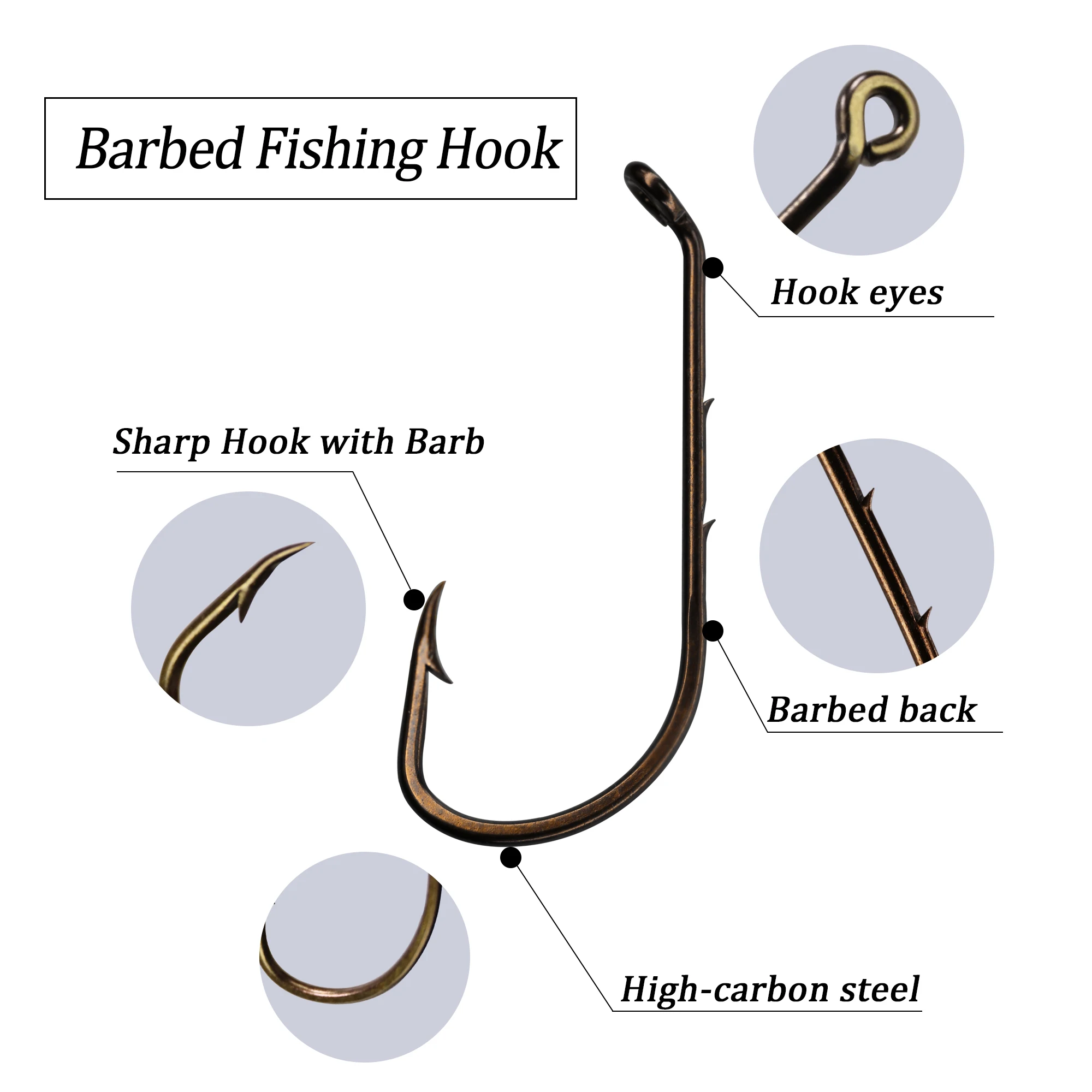 THKFISH Kit de anzuelos de pesca Baitholder de 60 piezas # 1- # Gancho de púas de acero rico en carbono 5/0, vástago de pico, soporte para cebo vivo, ganchos de gusano - imagen 3