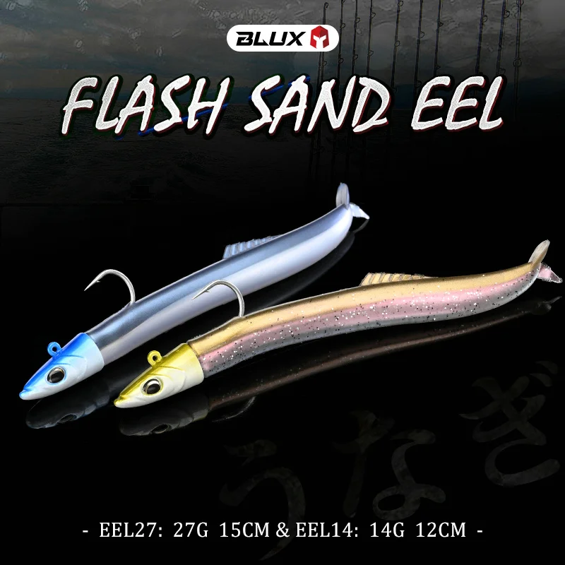 BLUX FLASH-Señuelo suave de pesca con cabeza de plomo, anzuelo de pececillo, cebo artificial, aparejos de anguila de arena, lubina de agua salada, 14G/27G - imagen 2