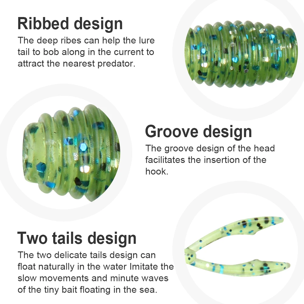 Spinpoler AJING Señuelos de Pesca blandos Rockfish 10 unids/lote 0,3g 36mm cola doble Artificial Wobbler océano roca silicona sábalo cebo de gusano - imagen 4