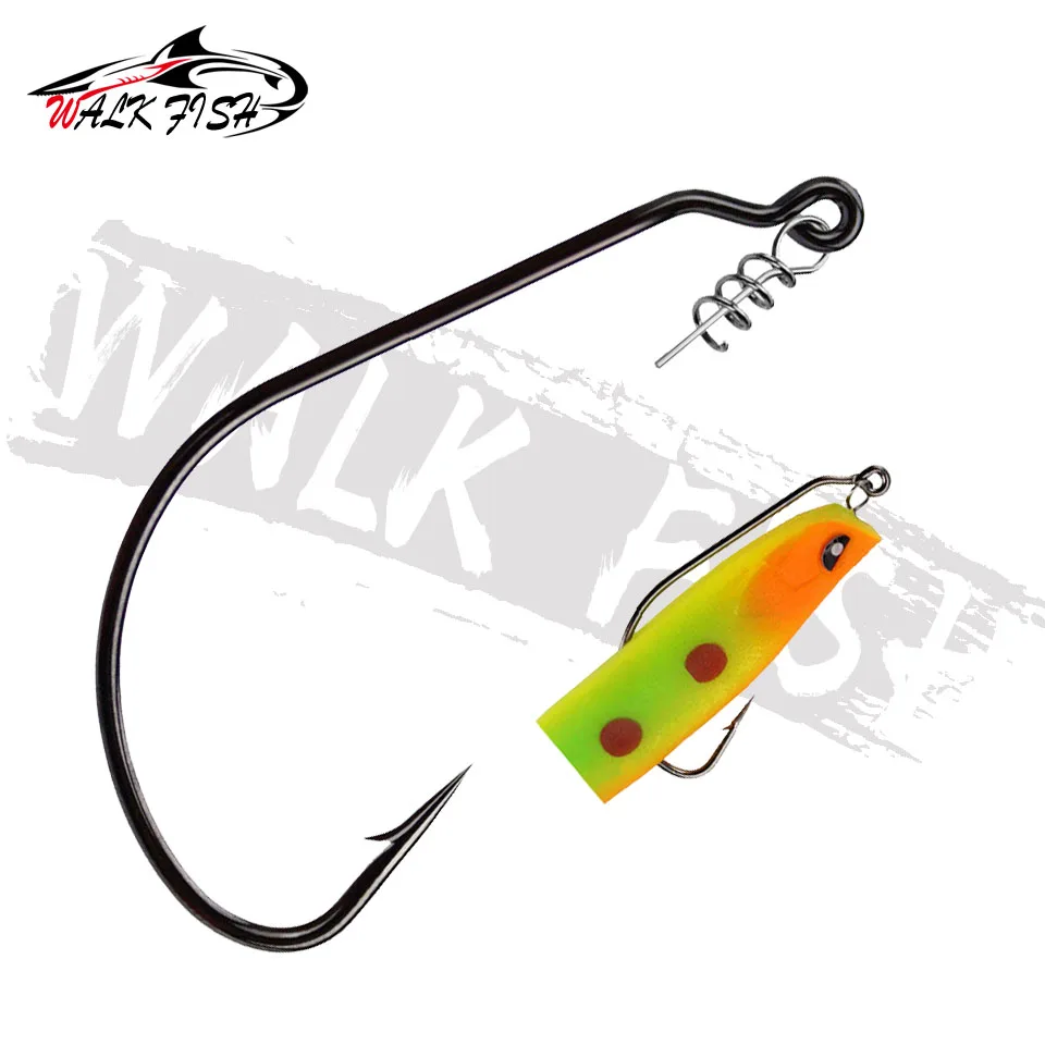 WALK FISH-anzuelos de pesca con bloqueo giratorio, Kit de ganchos de gusano con pasador de centrado para cebos de señuelo suave, 5 tamaños, 20 piezas - imagen 3