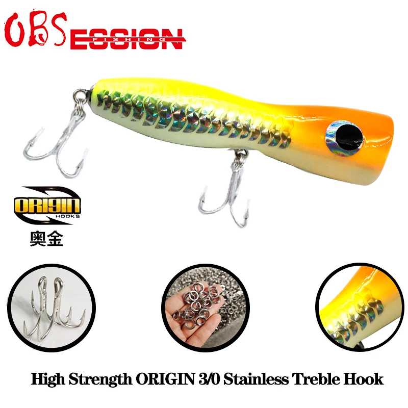 OBSESSION-señuelo de superficie Popper de madera, anzuelo Artificial de 65g, para pesca en barco de aguas profundas, Crankbai - imagen 2