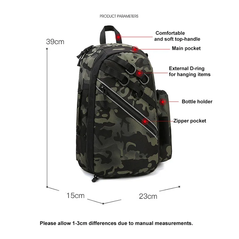 Bolso táctico de camuflaje para hombre, nuevo señuelo de pesca, conducción al aire libre, escalada, bolsa de pecho multifunción, cruzado, bolsa de equipo de pesca XA655G - imagen 5