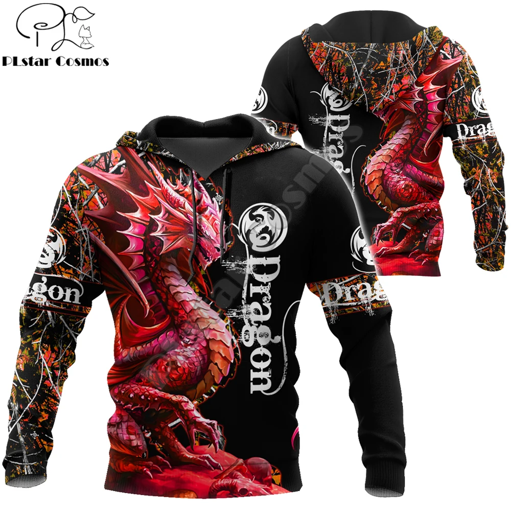 Hermosa caza de dragón con estampado 3D para hombre, Sudadera con capucha Unisex de otoño e invierno, jersey con cremallera, ropa de calle informal KJ432 - imagen 3