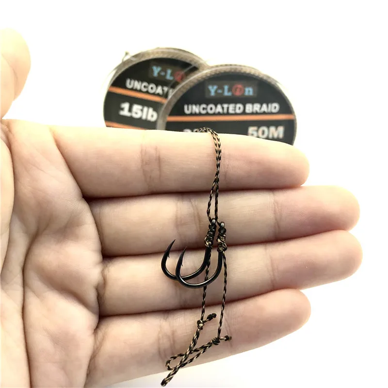 Línea de pesca de carpa de camuflaje, 50m, 8 soportes, gancho suave, línea trenzada sin recubrimiento para aparejo de pelo, línea de aparejo de 25 y 35LB - imagen 5