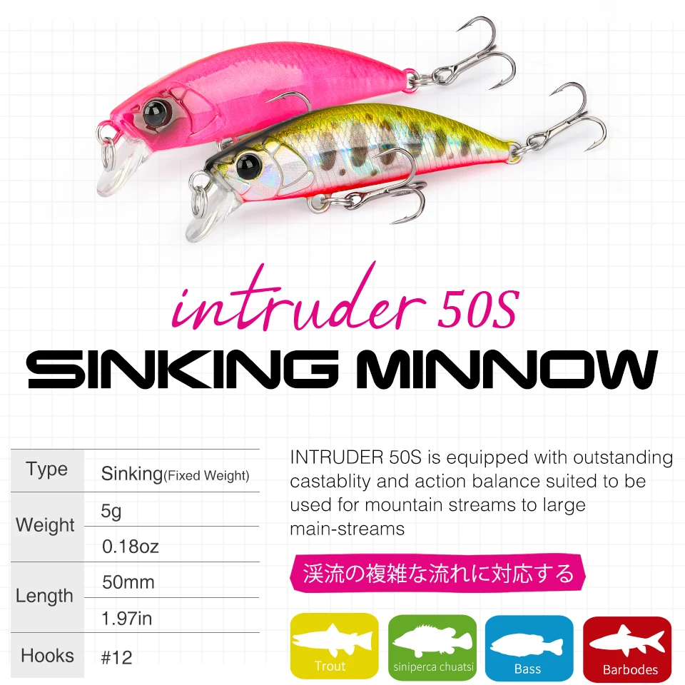 TSURINOYA 50S NUEVA COLOR 5 cm 5g hundimiento Minnow señuelo de pesca TROUT Artificial Jerkbait cebo duro Lucio Wobbler Crankbait
