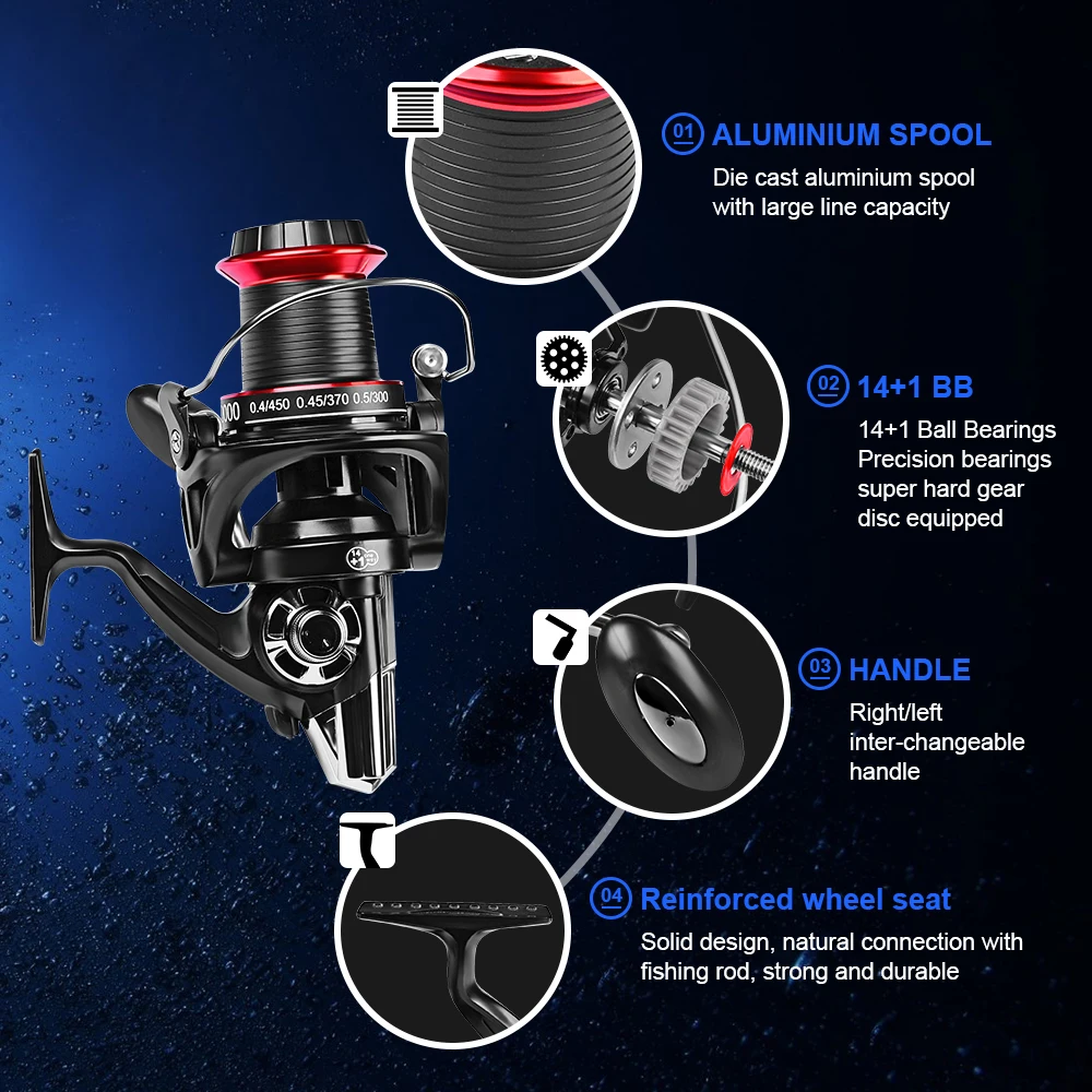 Carrete de Pesca grande de 20KG, bote de mar de arrastre máximo 2022-8000, carrete giratorio de carpa 14 + 1BB, rodamiento de acero inoxidable, 10000 - imagen 4