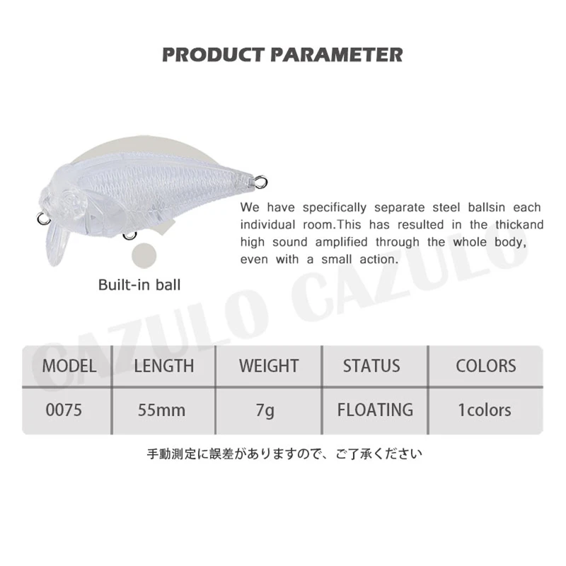 Accesorios de Pesca en blanco sin pintar, señuelo Crankbait Isca Artificial, 7g/55mm, ABS, bricolaje, Pesca en el mar de invierno, artículos de lubina - imagen 5