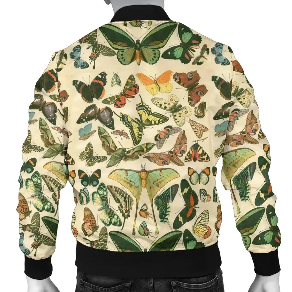 Chaqueta Bomber cálida para hombre con estampado 3D de insectos y flores, prendas de vestir gruesas de invierno con bolsillo de manga larga, chaqueta informal Retro Unisex con cremallera - imagen 4