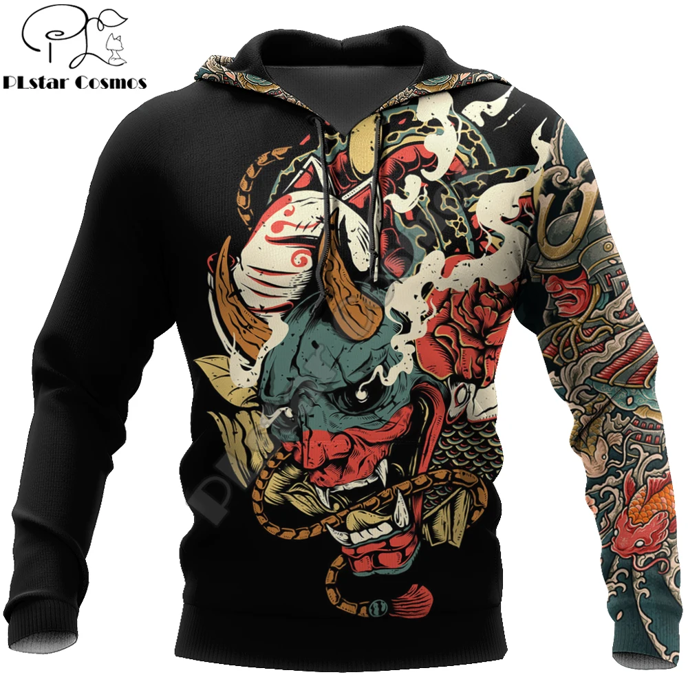 Samurai Oni Mask Tattoo 3D completamente estampado Sudadera con capucha y sudadera para hombre otoño Unisex sudaderas con cremallera ropa de calle informal KJ796