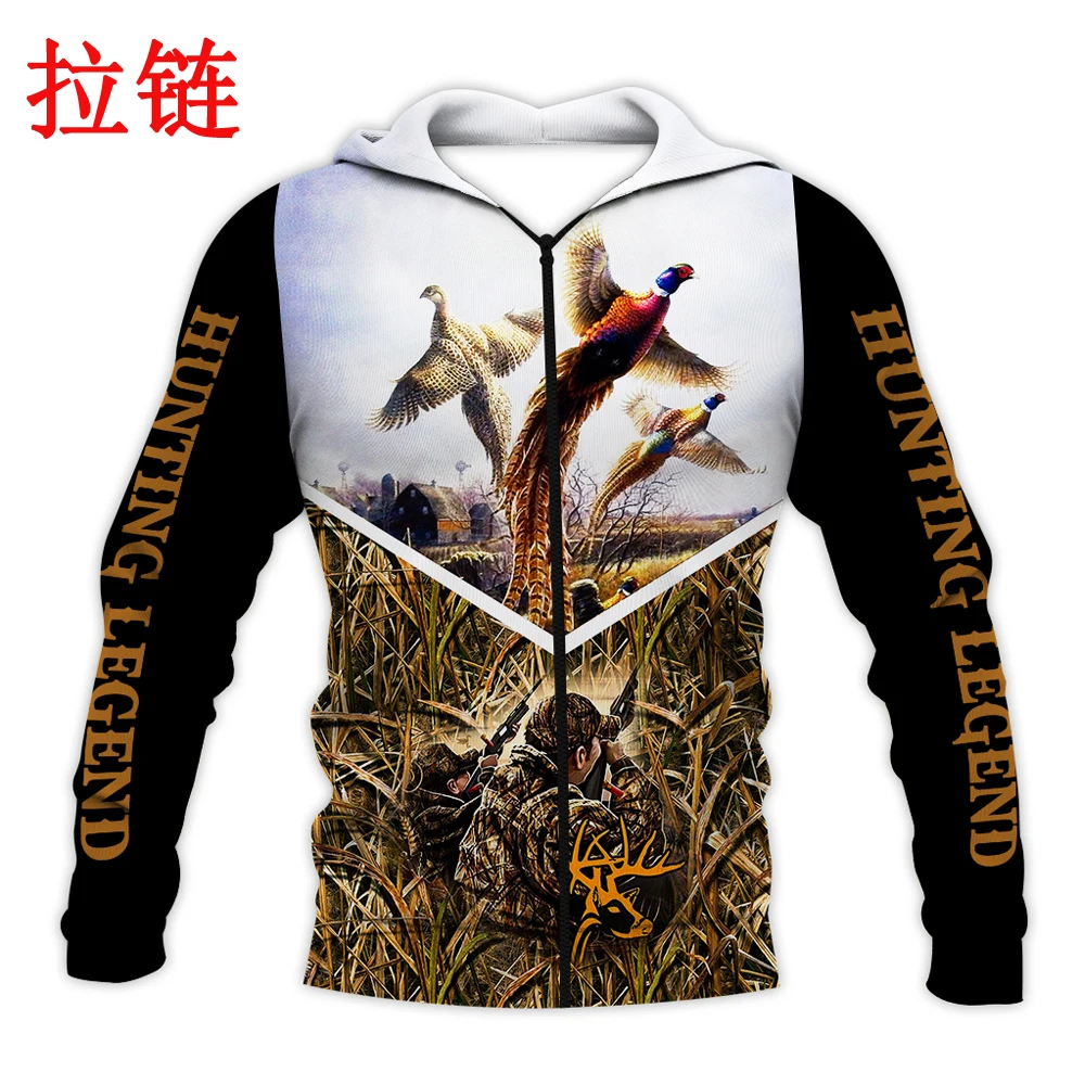 Sudadera estampado 3D de caza de pato – Unisex con cremallera - imagen 4