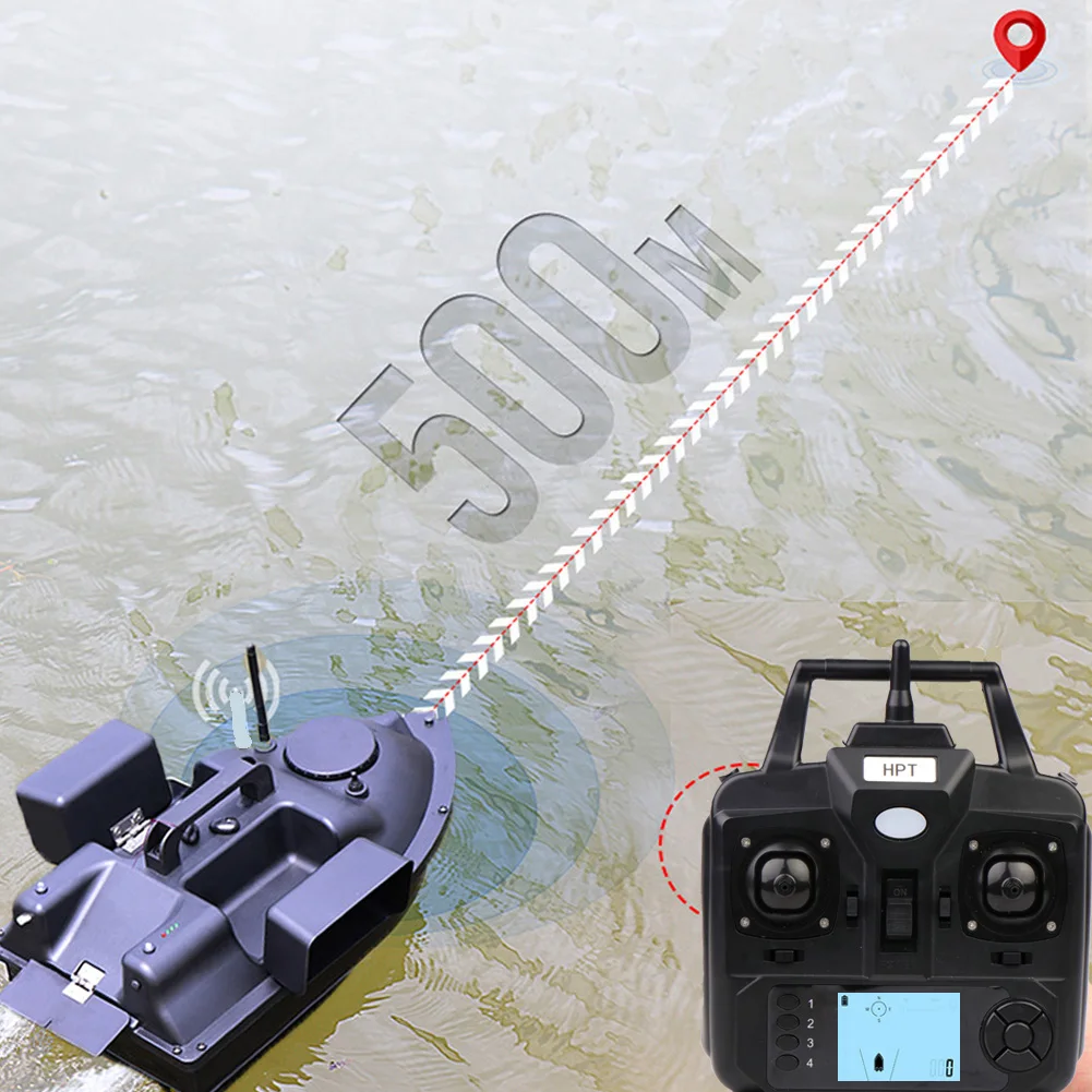 Barco de cebo de pesca inalámbrico con Control remoto GPS, 500M, LCD, barco de juguete con Control remoto, 3 colores, 3 tolvas, con bolsa - imagen 5