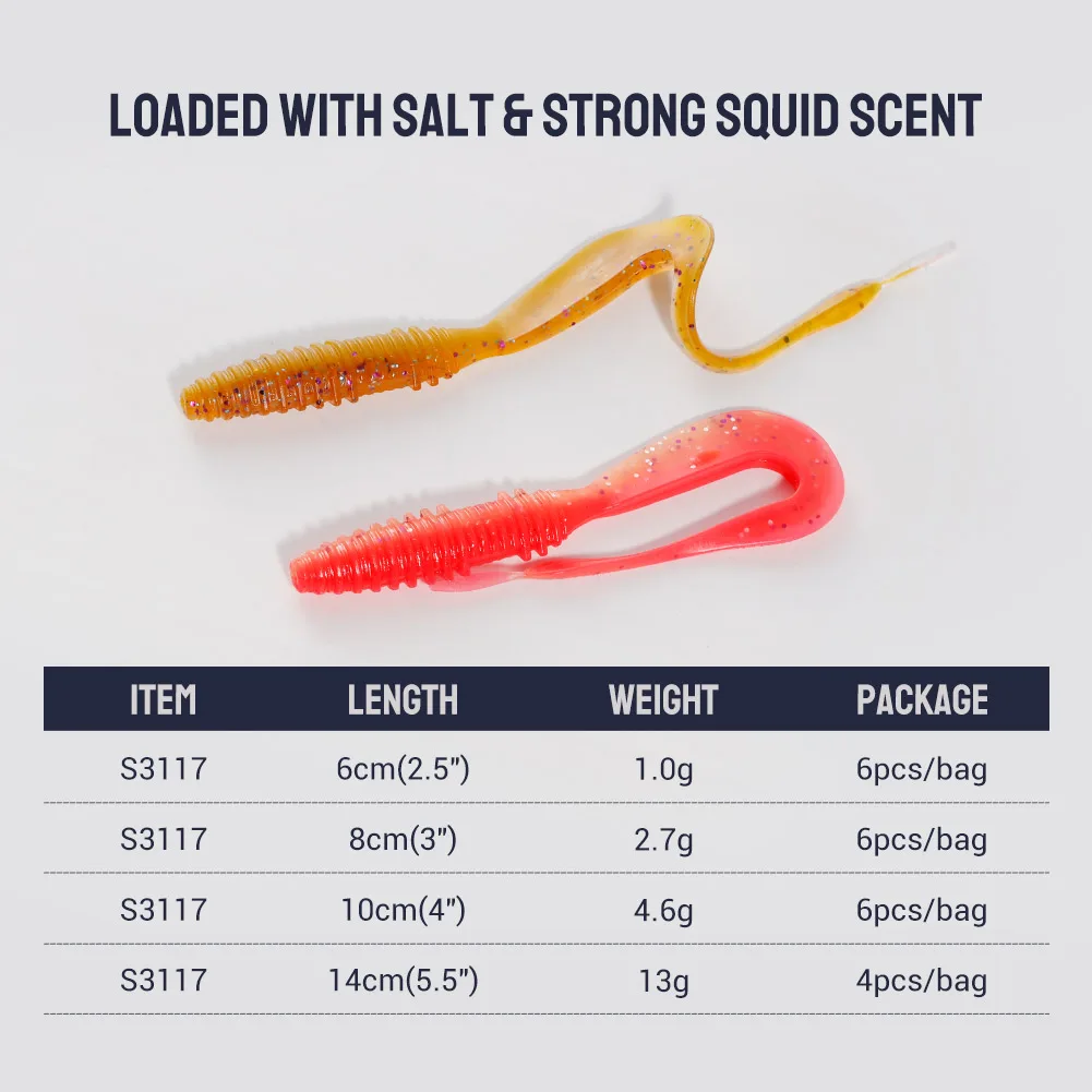 Noeby-Señuelos de silicona suave, 6cm, 8cm, 10cm, 14cm, gusano de cola especial, Swimbaits, Wobblers, cebo Artificial suave para Crap Bass, señuelos blandos - imagen 3