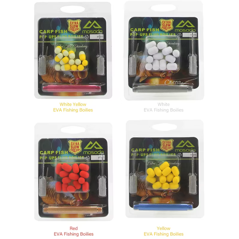 Mosodo-Boilies de pesca de carpa, Pill Float Beads Eva 8mm x 12mm Pop Up insípido cebo amarillo negro, 12 Uds., señuelo emergente en embalaje de tarjeta - imagen 2