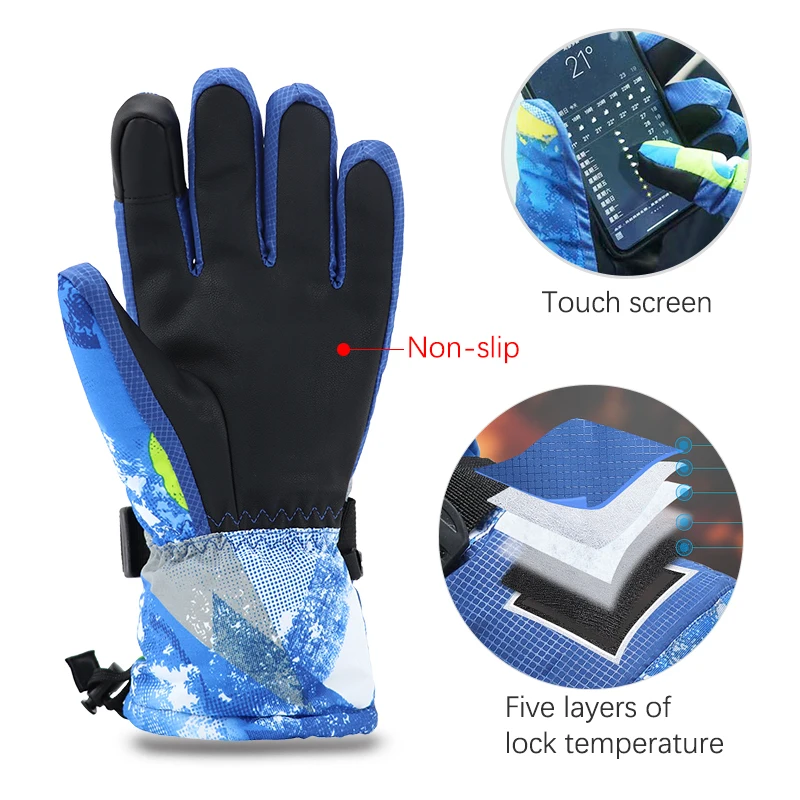 Guantes de esquí profesionales para hombre y mujer, manoplas calentadas para esquiar, montar en bicicleta, Snowboard, moto de nieve y pantalla táctil, Invierno - imagen 2