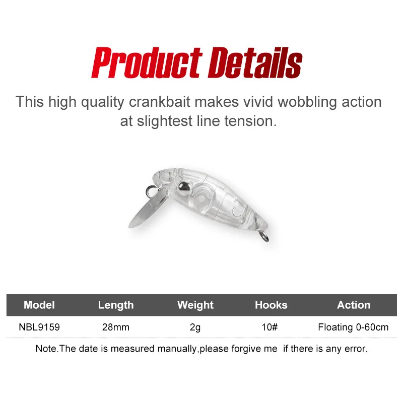 Noeby Crankbaits 28mm 2g Mini Señuelos de Pesca de pececillo flotante cebos duros artificiales Wobblers de manivela pequeña para aparejos de pesca de trucha - imagen 3