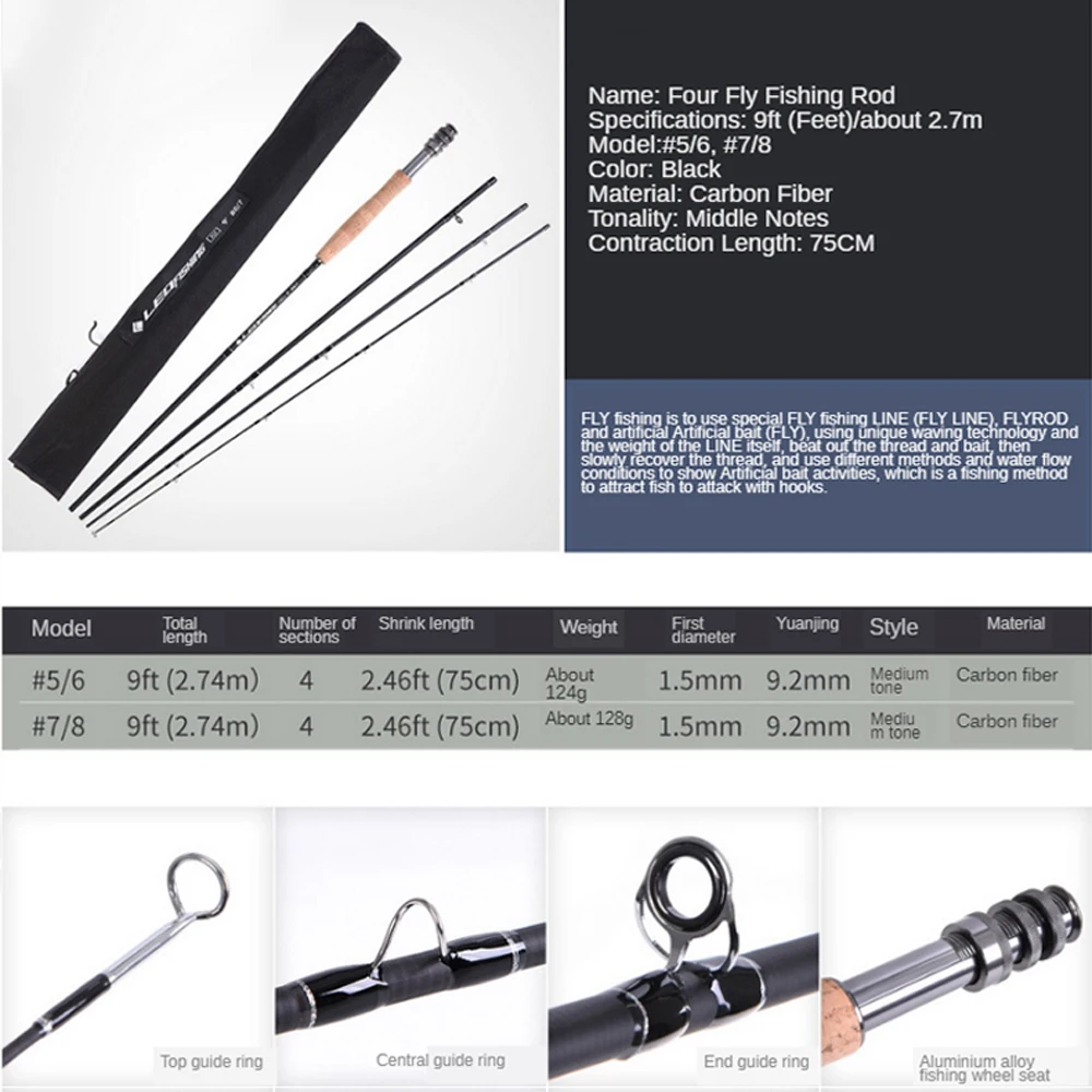 Juego de señuelos para caña de pescar con mosca, Set de bolsa de carrete de pesca con mosca de fibra de carbono de 9 pies, 2,74 m, 4/5, 5/6, 6/7, 7/8 - imagen 5