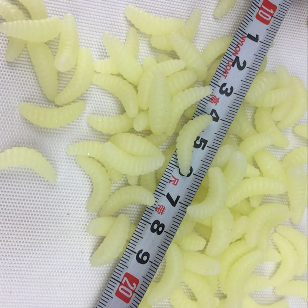 Señuelo de pesca de gusano suave, cebo artificial amarillo, materiales de insectos para curricán de 35mm, sábalo de plástico, camarón articulado de silicona, 50 piezas - imagen 3