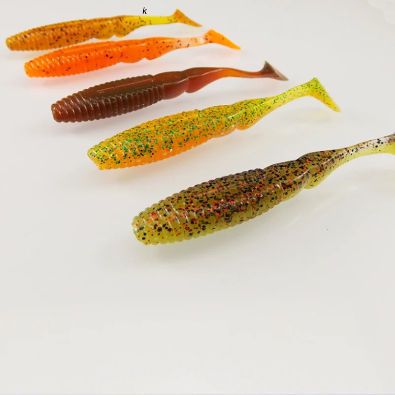 KESFISHING Pesca señuelo de Pesca Amonita Shad Bass Pike pescado Artificial silicona cebos blandos cola en T Wobbler Shad con sales - imagen 2